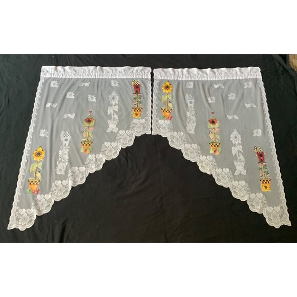 Springtime Swag Lace Curtains with Floral Design 58"x38" White Window Décor - Picture 12 of 15